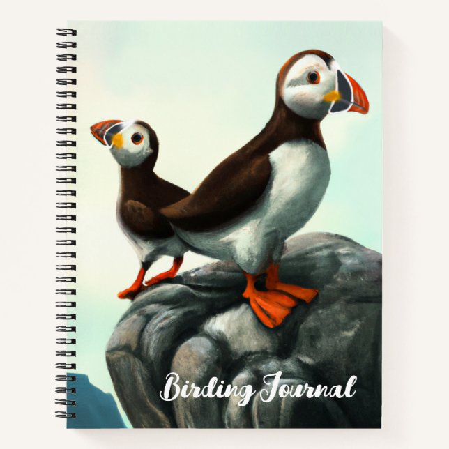 Cute Atlantic Puffins Seabirds on the Rocks Notebook (Front)