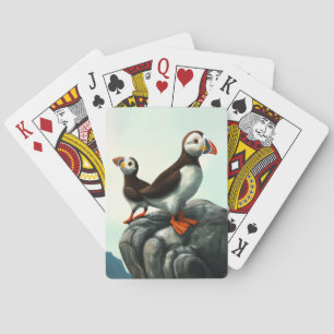 Cute Atlantic Puffins Seabirds on the Rocks Playing Cards