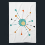 Cute Atomic Star Retro Turquoise Orange Midcentury Tea Towel<br><div class="desc">Add a pop of colour to your kitchen with this cute atomic star kitchen towel. It features a starburst in the colours of turquoise blue,  two shades of orange,  yellow,  and black. It's a great way to add a little fun to your kitchen decor!</div>