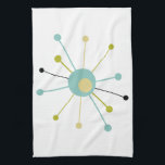 Cute Atomic Star Retro Turquoise Yellow Midcentury Tea Towel<br><div class="desc">Add a pop of colour to your kitchen with this cute atomic star kitchen towel. It features colours popular both in the mid 20th century as well as today - turquoise blue,  yellow,  olive green,  and black. It's a great way to add a little fun to your kitchen decor!</div>