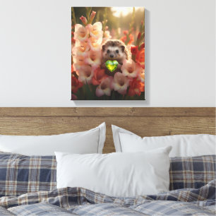 Cute August Hedgehog with Peridot Heart Canvas Print