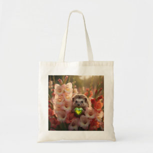 Cute August Hedgehog with Peridot Heart Tote Bag