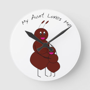 Cute Aunt and Child Ant Funny Cartoon Round Clock
