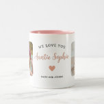 Cute Auntie 2 Photo Pink Modern  Two-Tone Coffee Mug<br><div class="desc">This cute 2-photo collage pink modern mug features the heartfelt message, "We love you Auntie" and a simple pink heart. An ideal gift for your auntie, the 2-photo template can be personalised with two pictures of favourite nieces or nephews, transforming it into a cherished keepsake to be treasured for years...</div>