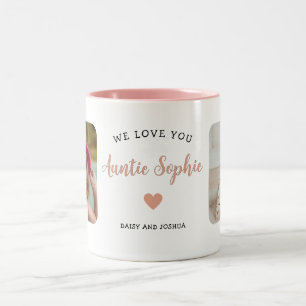 Cute Auntie 2 Photo Pink Modern  Two-Tone Coffee Mug