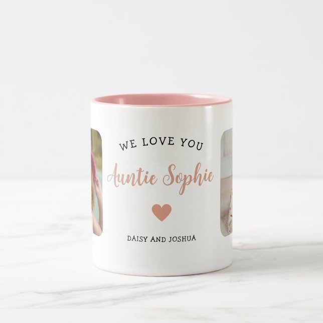 Cute Auntie 2 Photo Pink Modern  Two-Tone Coffee Mug (Center)