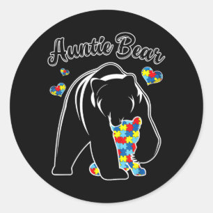 Cute Auntie Bear Au Awareness Autistic Family Classic Round Sticker