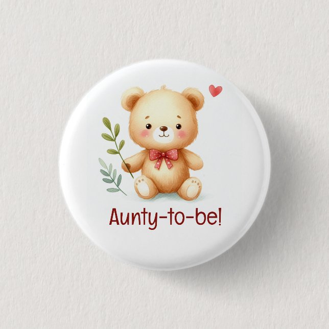 Cute  Aunty to be Teddy Bear Whimsical Art 3 Cm Round Badge (Front)