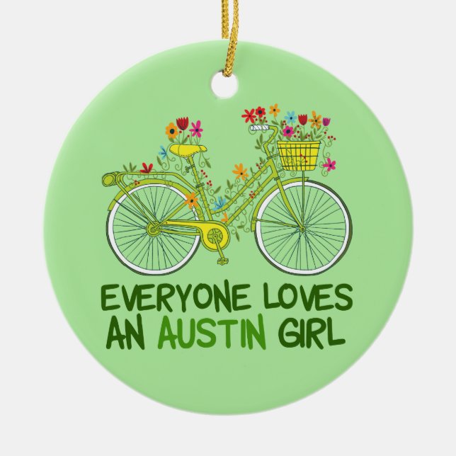 Cute Austin Girl Bicycle Ceramic Tree Decoration (Front)