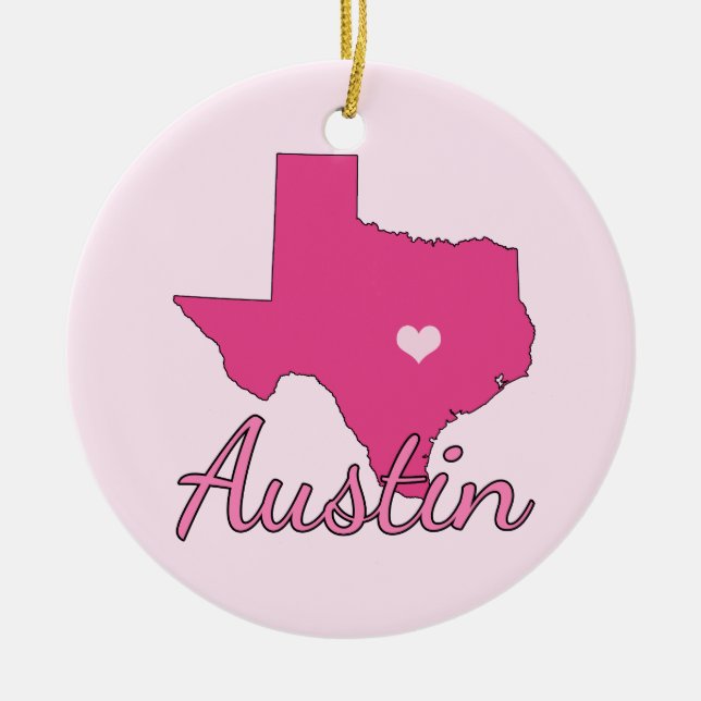 Cute Austin Texas Girl Pink Ceramic Tree Decoration (Front)