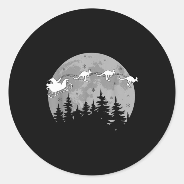 Cute Australia Kangaroo Santa Sleigh Aussie Christ Classic Round Sticker (Front)