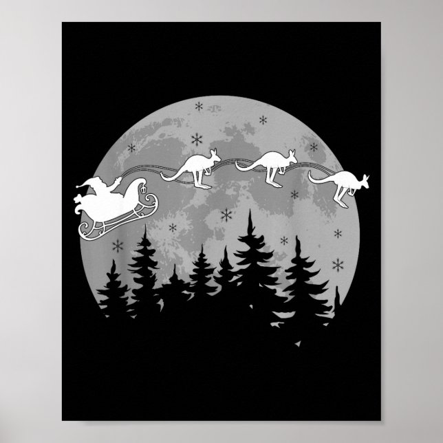 Cute Australia Kangaroo Santa Sleigh Aussie Christ Poster (Front)