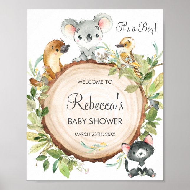Cute Australian Animals Baby Shower Welcome Sign (Front)