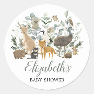 Cute Australian Animals Eucalyptus Baby Shower Classic Round Sticker