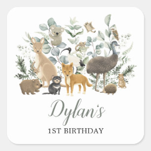 Cute Australian Animals Eucalyptus Birthday Party Square Sticker