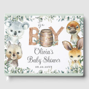 Cute Australian Animals Greenery Boy Baby Shower Guest Book