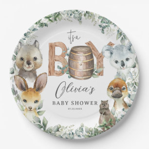 Cute Australian Animals Greenery Boy Baby Shower Paper Plate