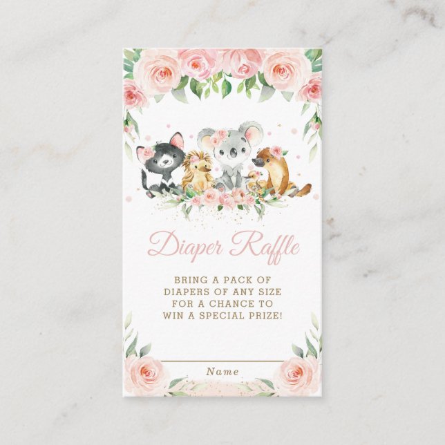 Cute Australian Animals Pink Floral Diaper Raffle  Enclosure Card (Front)