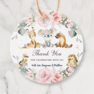 Cute Australian Animals Pink Floral Greenery Favour Tags