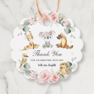 Cute Australian Animals Pink Floral Greenery Favour Tags