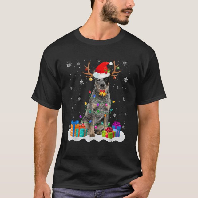 Cute Australian Cattle Dog Christmas Lights Santa  T-Shirt (Front)