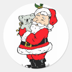 Cute Australian Christmas Santa with koala Classic Round Sticker