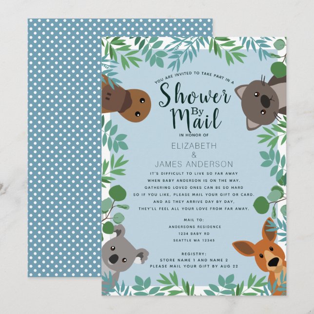 Cute Australian Critters Baby Shower by Mail Invitation (Front/Back)