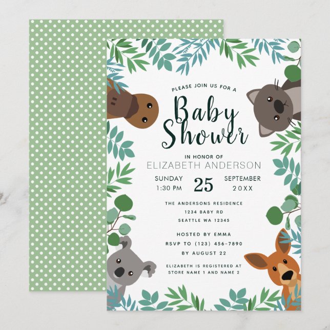 Cute Australian Critters Baby Shower Invitation (Front/Back)