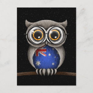 Cute Australian Flag Owl Wearing Glasses Postcard