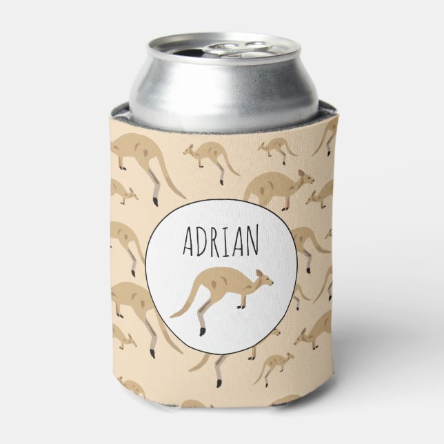 Cute Australian Kangaroo Pattern Custom Name Can Cooler (Can Front)