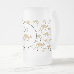 Cute Australian Kangaroo Pattern Custom Name Frosted Glass Beer Mug