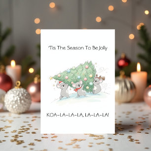 Cute Australian Koala Carrying Christmas Tree Holiday Card