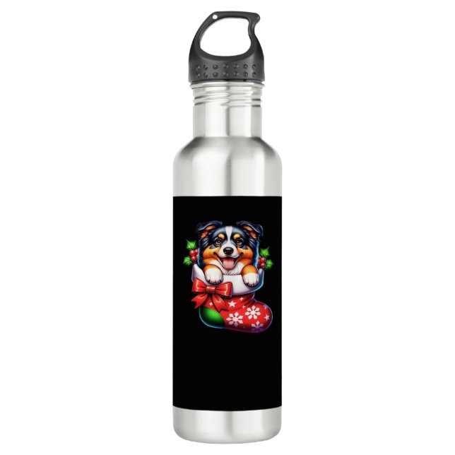 Cute Australian Shepherd Christmas Stocking Classi 710 Ml Water Bottle (Front)