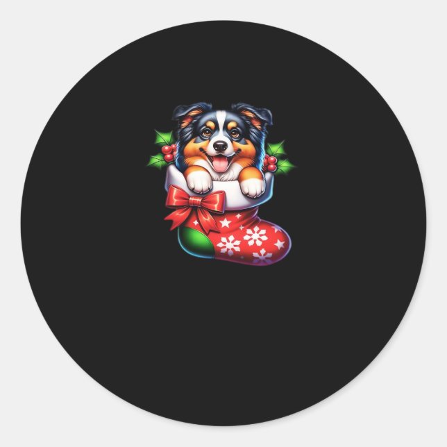 Cute Australian Shepherd Christmas Stocking Classi Classic Round Sticker (Front)