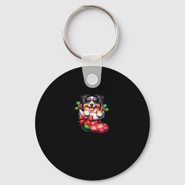 Cute Australian Shepherd Christmas Stocking Classi Key Ring (Front)
