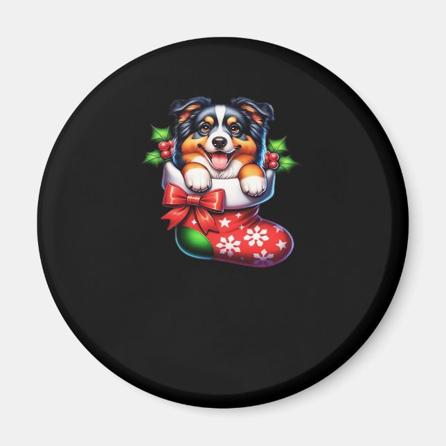 Cute Australian Shepherd Christmas Stocking Classi Magnet (Front)