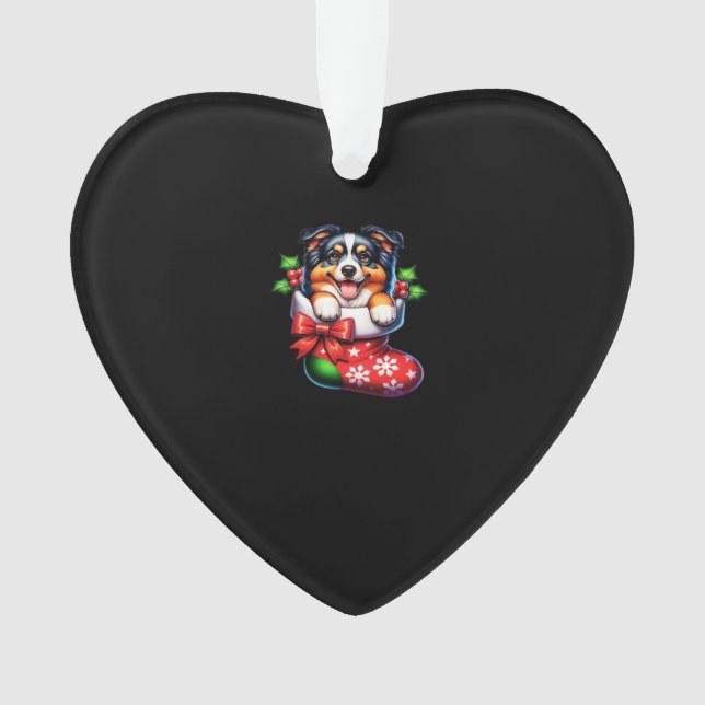 Cute Australian Shepherd Christmas Stocking Classi Ornament (Front)