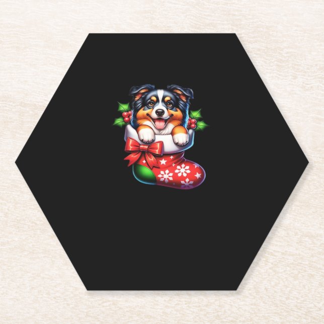 Cute Australian Shepherd Christmas Stocking Classi Paper Coaster (Front)