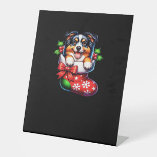 Cute Australian Shepherd Christmas Stocking Classi Pedestal Sign