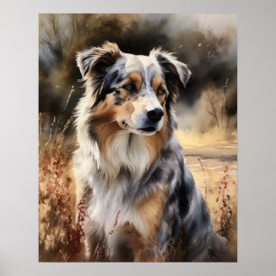 Cute Australian Shepherd Dog Art Print Poster