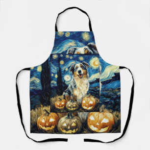 Cute Australian Shepherd Dog Halloween Jack O Lant Apron