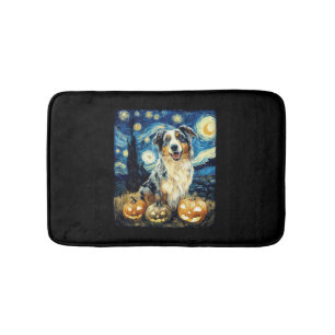 Cute Australian Shepherd Dog Halloween Jack O Lant Bath Mat