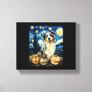 Cute Australian Shepherd Dog Halloween Jack O Lant Canvas Print