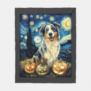 Cute Australian Shepherd Dog Halloween Jack O Lant Fleece Blanket