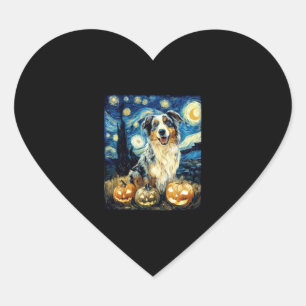 Cute Australian Shepherd Dog Halloween Jack O Lant Heart Sticker