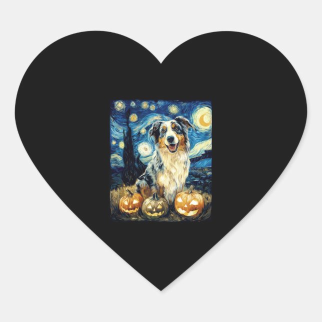 Cute Australian Shepherd Dog Halloween Jack O Lant Heart Sticker (Front)