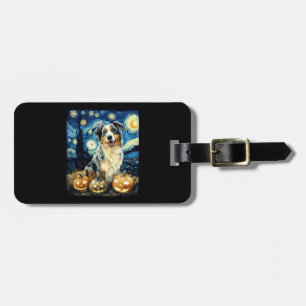Cute Australian Shepherd Dog Halloween Jack O Lant Luggage Tag