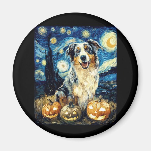 Cute Australian Shepherd Dog Halloween Jack O Lant Magnet (Front)