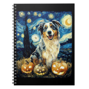 Cute Australian Shepherd Dog Halloween Jack O Lant Notebook