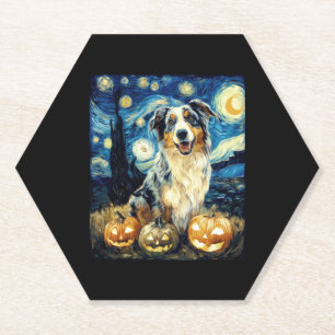 Cute Australian Shepherd Dog Halloween Jack O Lant Paper Coaster